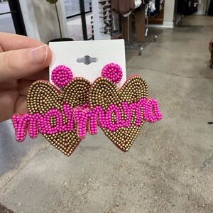 Kay Jewelers Pink and Gold 'mama' Heart Beaded Drop Earrings